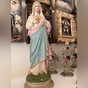 Vintage Immaculate Heart of Mary Chalkware Statue AS‎ IS